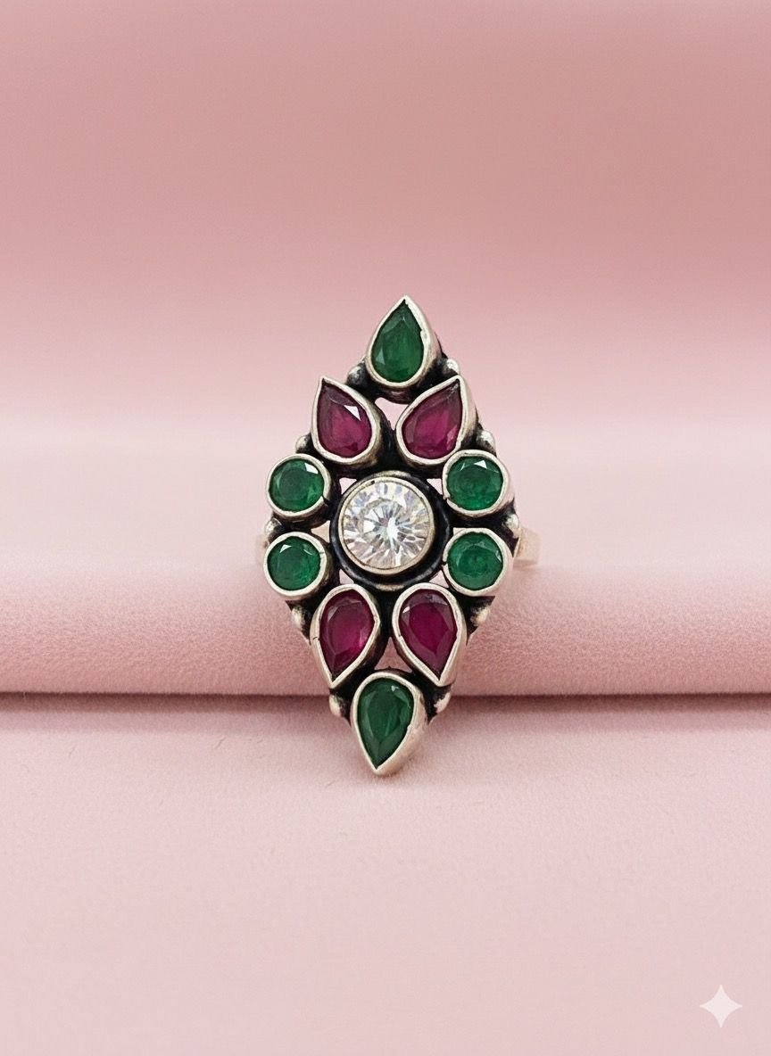 Premium 92.5 Silver Kundan Motif Adjustable   Women’s Ring